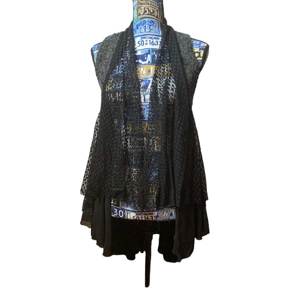 A'reve Black Gray Open Cardigan Jacket Top Layering Piece sz small